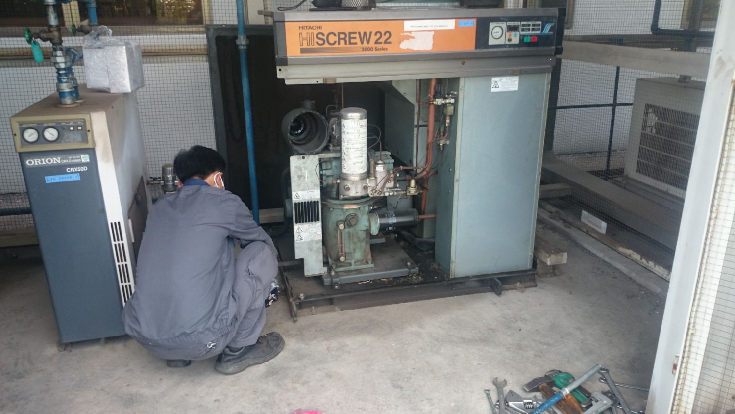 Bảo dưỡng máy nén khí Hitachi 22kw, may nen khi hitachi 22kw, máy nén khí giá rẻ, hitachi 22kw,